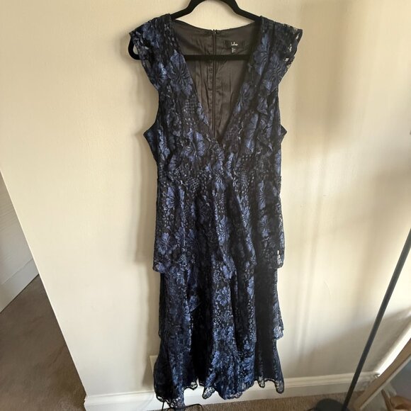 Lulus Molinetto Navy Blue Lace Ruffled Tiered Sleeveless Maxi Dress - Size XL - Picture 2 of 9